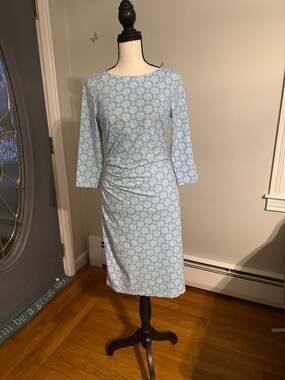 J.McLaughlin Blue Medallion Print Ruched Sheath Dress Size S